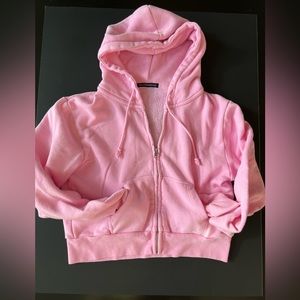 Brandy Melville Crystal Cropped Zip Up Hoodie Bubblegum Pink